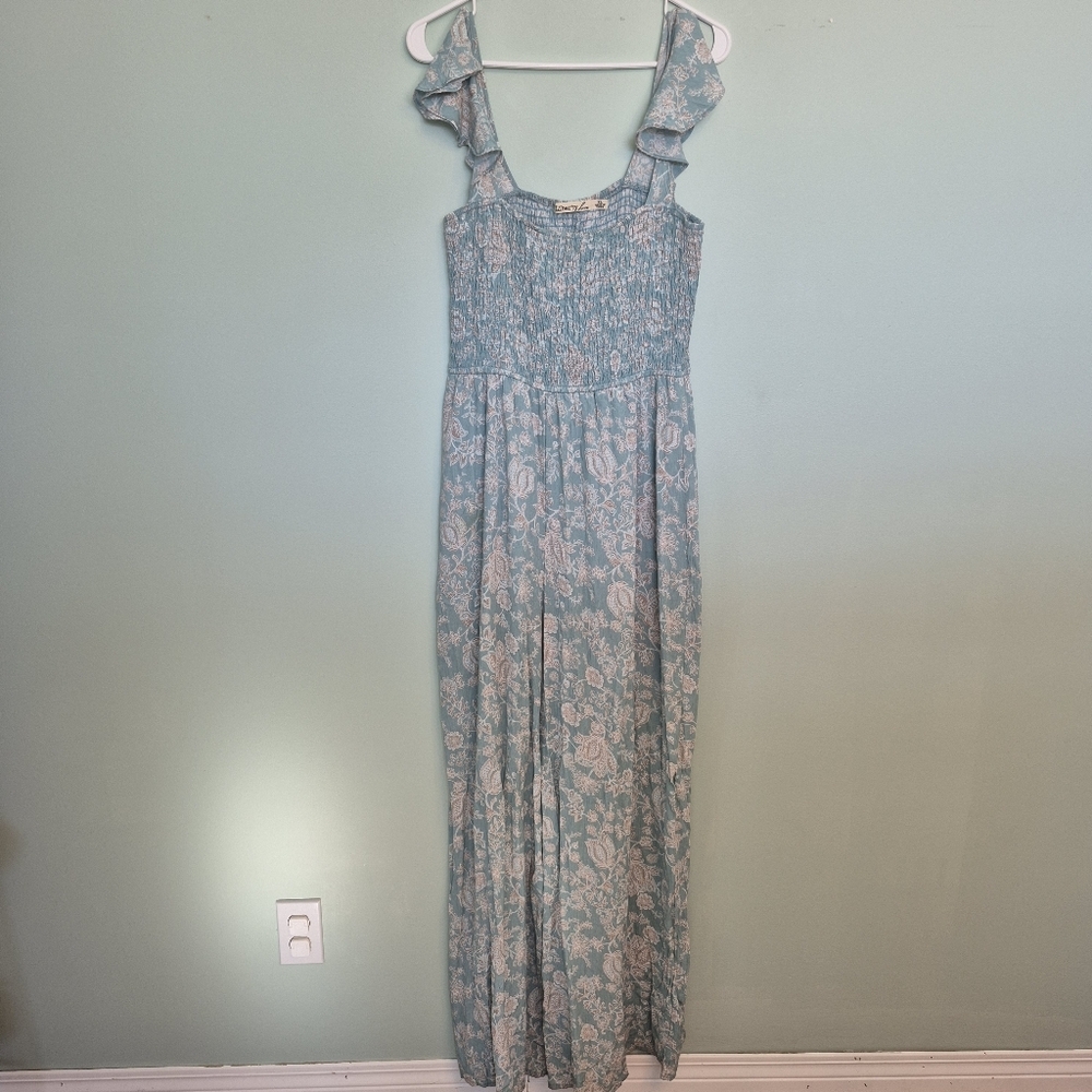 Liberty Love Women's Feminine Teal Paisley Ruffle Wide Leg Jumpsuit Size XL - Picture 2 of 6